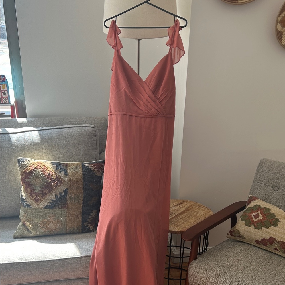 David’s Bridal Rust-Pink (“Sedona” W11885) V-Neck Bridesmaid Dress
